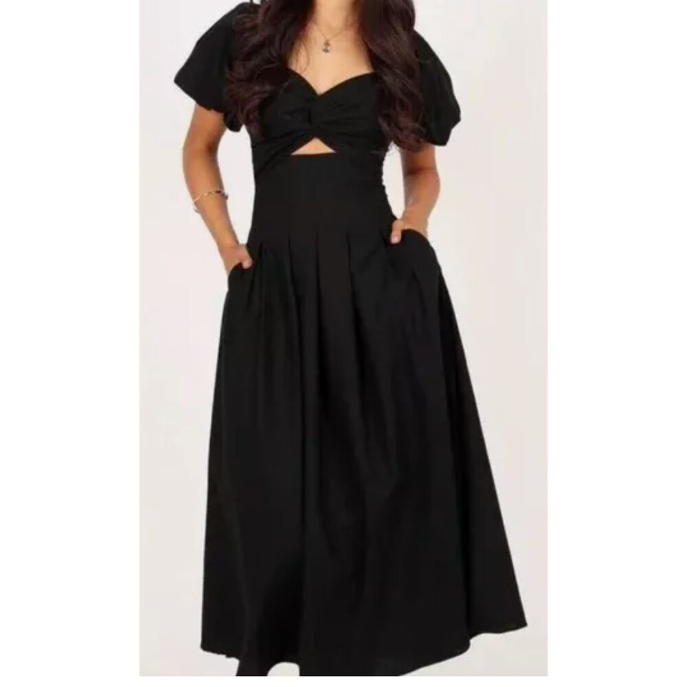 Petal & Pup Cutout Black Maxi Balloon Sleeve Dress Zip Back Size XL